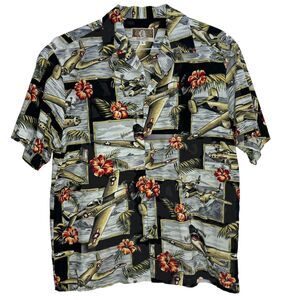 Kalaheo Hawaiian Shirt Mens L Button Up Historical Airplanes World War II